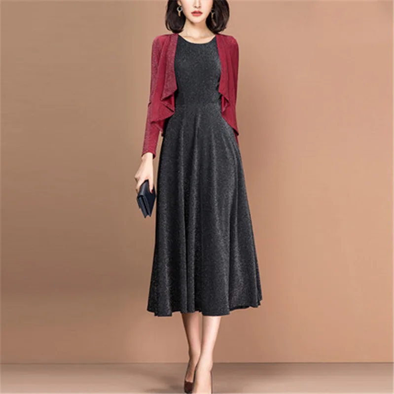 

Women Suits Set Formal Office Ladies Spring Autumn A Line Dress With Long Sleeve Jacket 2 Two Piece Casual Elegant Clothes