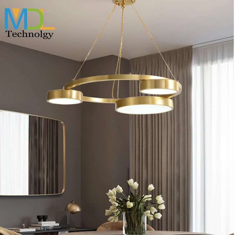

Nordic copper dining room three-headed chandelier modern minimalist bedroom study creative light luxury lamp