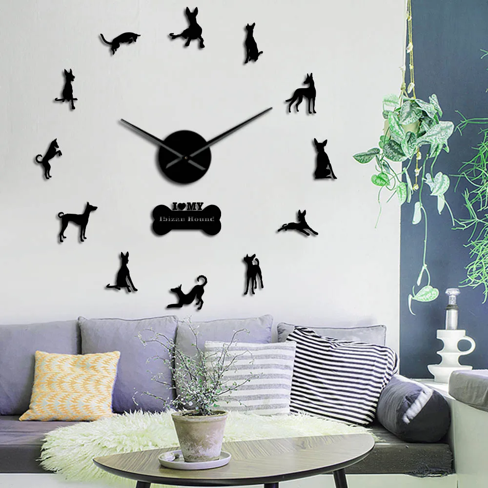 

Ibizan Hound Dog 3D DIY Wall Clock Egyptian Dog Animal Frameless Clock Watch Mirror Effect Animal Design Watch Clock