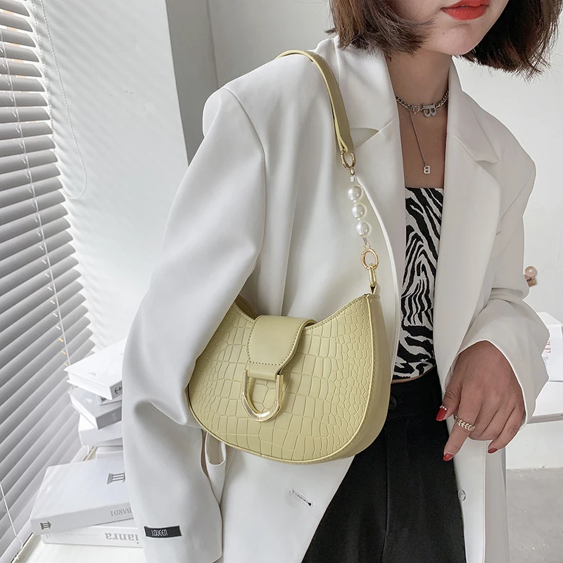 

Small Stone Pattern Solid Color Pu Leather Saddle Crossbody Bags For Women 2021 Summer Design Female Luxury Shoulder Handbags