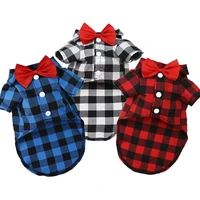 plaid dog shirt summer small dog clothes french bulldog costume bowknot tshirt chihuahua yorkshire terrier puppy pet accessories