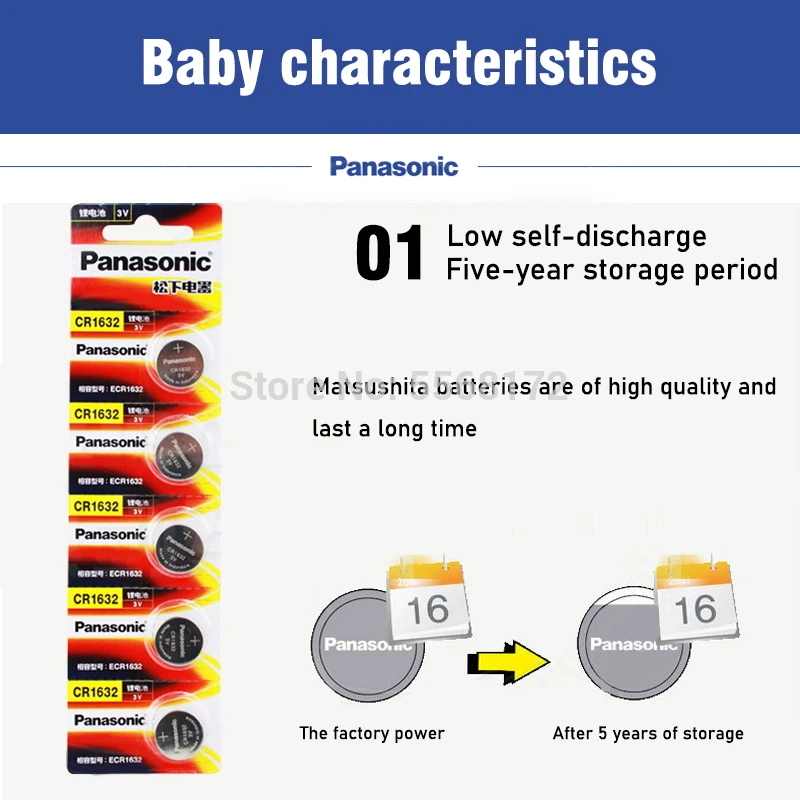 Кнопочная ячейка PANASONIC CR1632 10 шт./лот 3 в литиевые батареи CR 1632 для часов игрушек