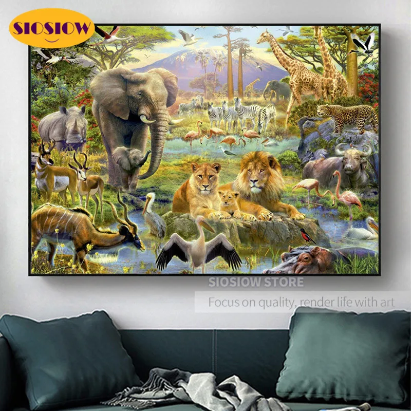 Алмазная живопись 5D сделай сам слон фигурки льва животные зоопарк полная