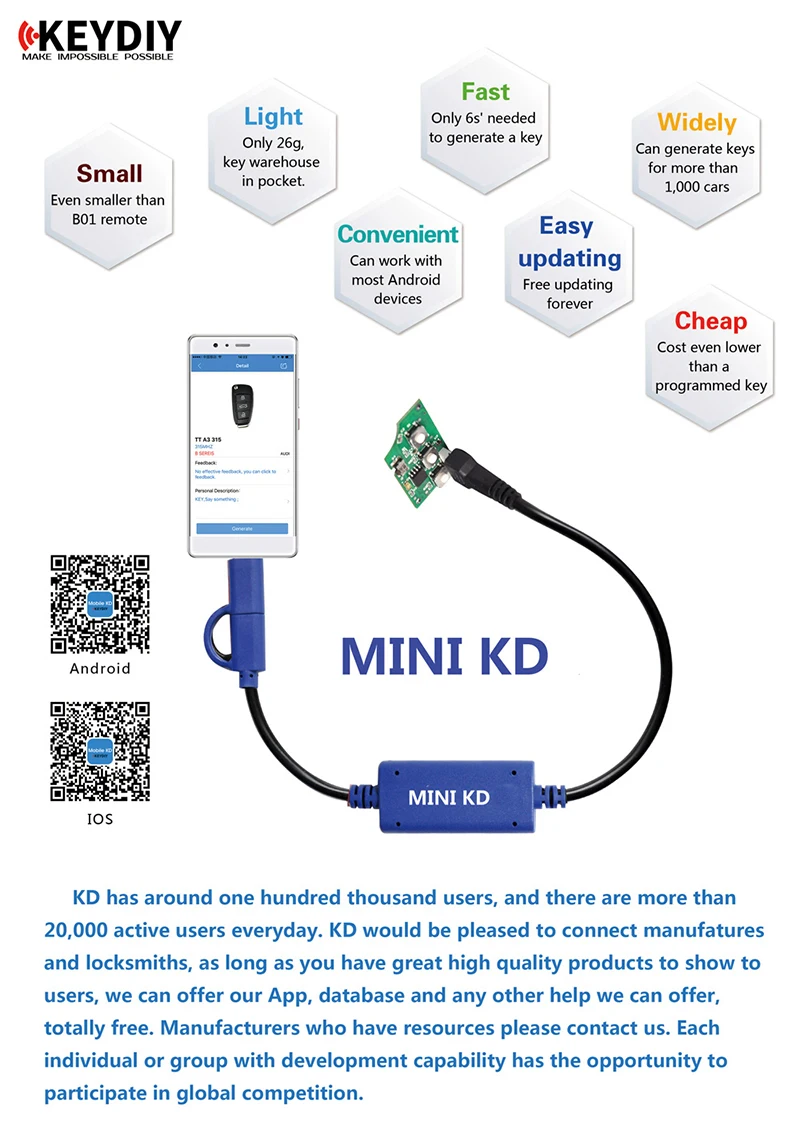 Оригинальный KEYDIY Mini KD пульт дистанционного управления генератором ключей с