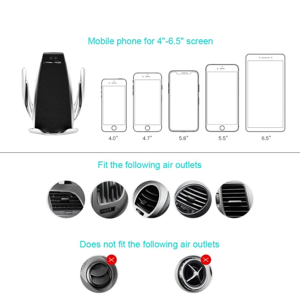 Автомобильное беспроводное зарядное устройство для iPhone Xs Max XR X Samsung Xiaomi с