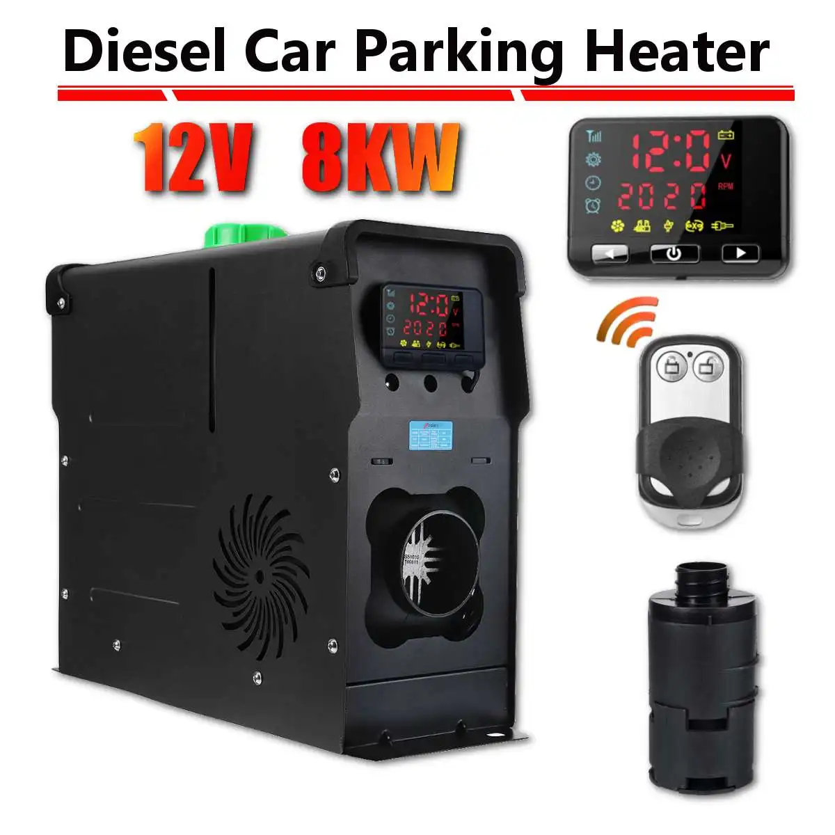 1 holes Black 8KW все в одном дизелей электрического нагревательного элемента 12V 1 отверстие автомобильного обогревателя для Грузовик Мотор-домашний Караван Лодка Автобус+ ЖК-дисплей выключатель монитора дистанционного Управление - Название цвета: 1 holes Black