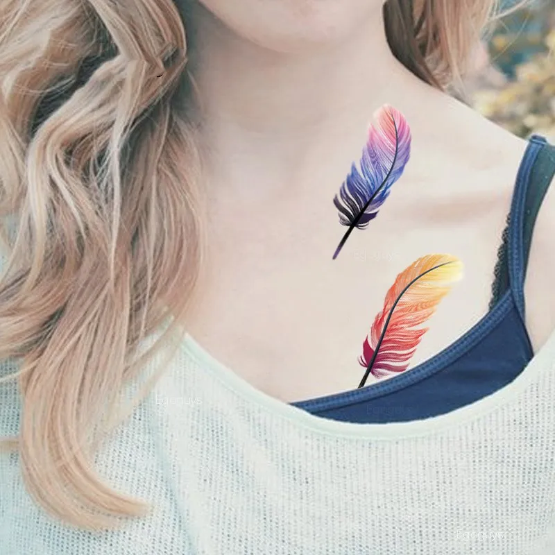 Временные татуировки стикер для женский боди арт 3D бабочка роза цветок перо