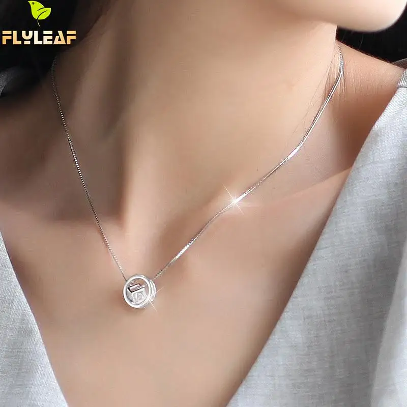 

925 Sterling Silver Circle Cube Necklaces & Pendants For Women Fashion Lady Cubic Zirconia Sterling-silver-jewelry