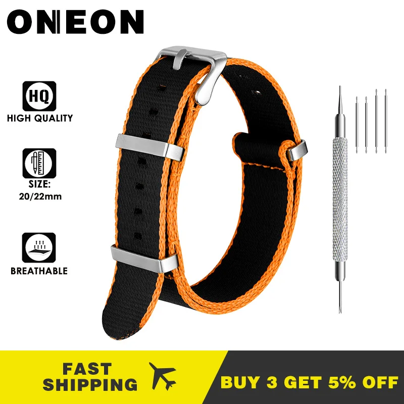 Ремешок ONEON 20 мм 22 нейлоновый для наручных часов люксовый спортивный мужской