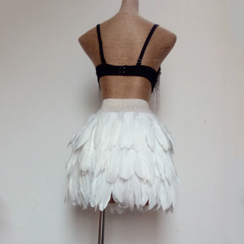 Festival Feather Clothing Black/White Skirt Elastic Waist Nightclub GOGO Performance Stage African Hula Outfit | Тематическая