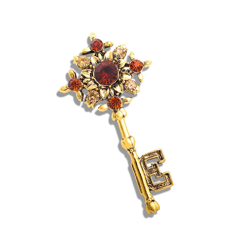 

Baroque Key Brooch Retro Crystal Rhinestone Metal Badge Men Suit Lapel Pin Brooches Christmas Gift for Gentleman Husband Jewelry