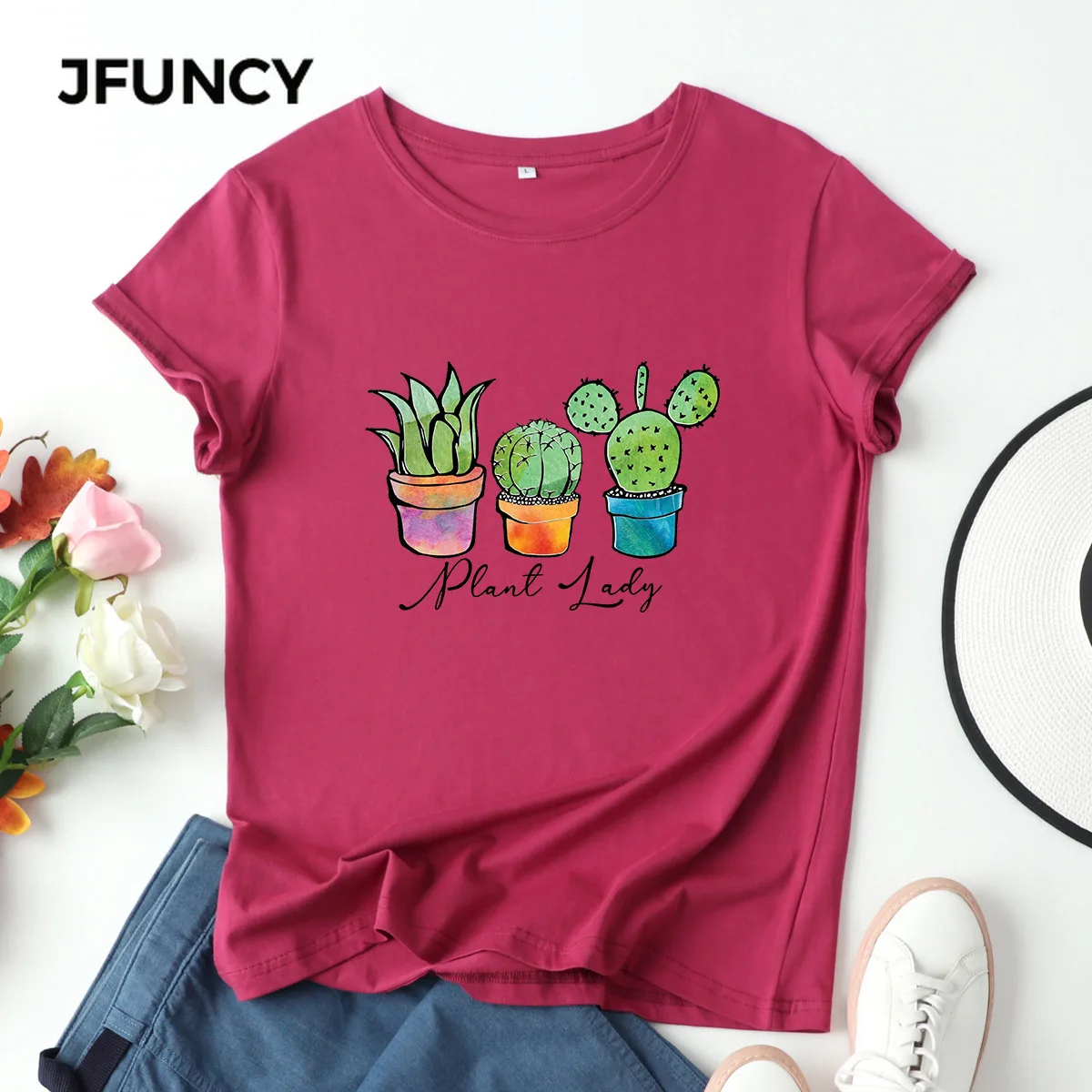 

JFUNCY Women Clothing Oversize Women's T-shirt Summer Cotton Short Sleeve Tops Casual T Shirt Female Harajuku Graphic Tee