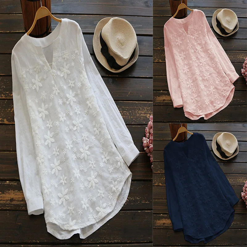 

Speed Sell Tong Hot Selling European And American Women's Lace Embroidered Long-Sleeve Shirt Loose-Fit WOMEN'S Top 055