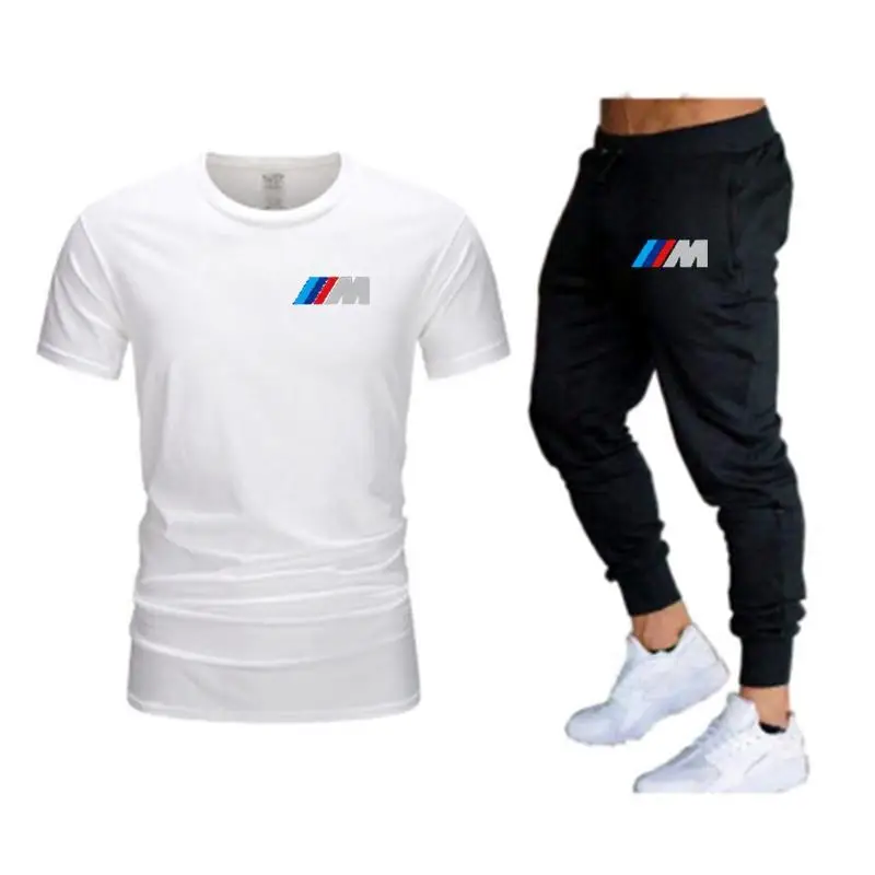 

BMW 2021 Hot Sale Summer T-shirt Pants Set Casual Brand Fitness Pants T-shirt Hip Hop Fashion Men Tracksuits