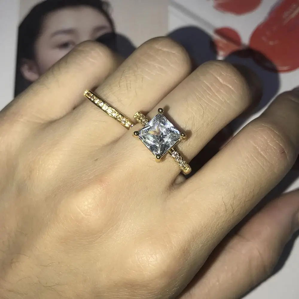 2 шт./компл. для женщин блестящее кольцо квадратной огранкой покрыто розовым