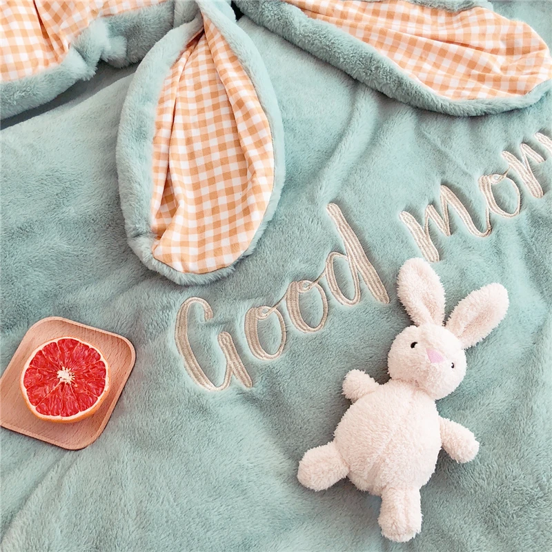 Милый набор постельных принадлежностей для девочек с заячьими ушками и вышивкой