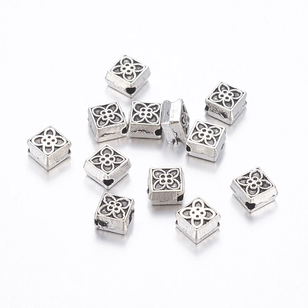 

100pcs 6*6.5*3mm Antique Silver Rhombus Shaped Alloy Tibetan Beads For Necklaces Bracelets Jewelry Making