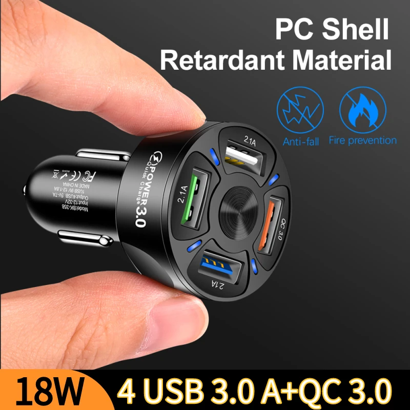 4 порта USB Автомобильное зарядное устройство с функцией быстрой зарядки QC3.0 3A Авто
