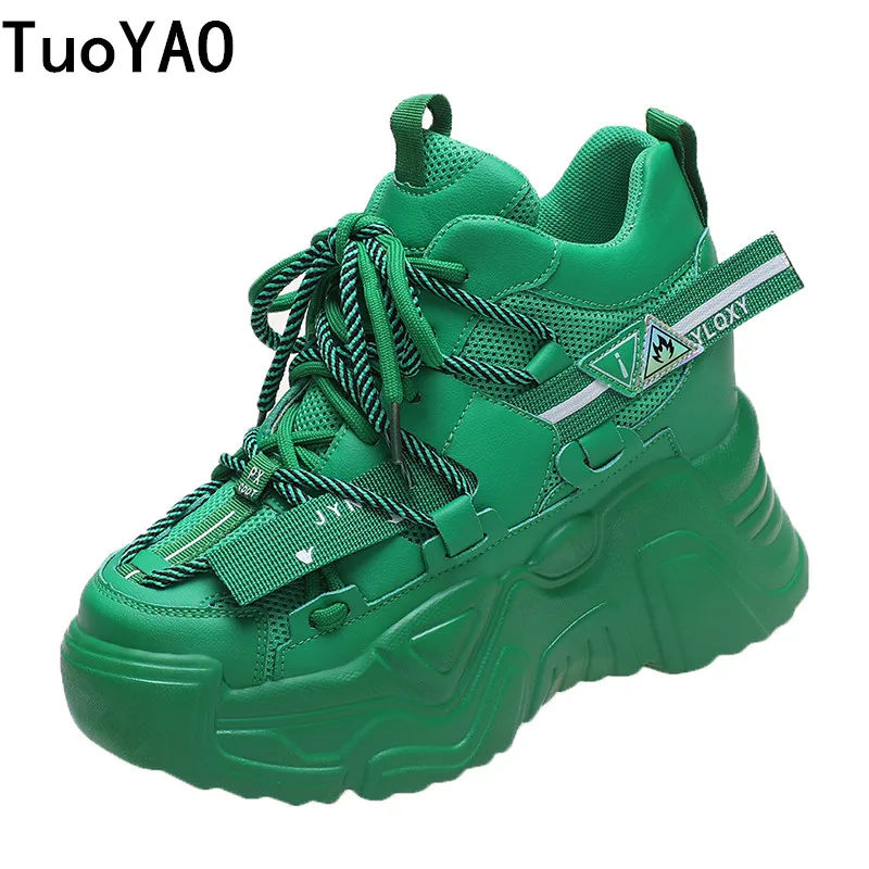 

Женские массивные кроссовки, повседневная сетчатая обувь на толстой платформе, на шнуровке, Вулканизированная подошва, весенние