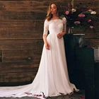 Фантастическое шифоновое свадебное платье А-силуэта до пола с вырезом Лодочка свадебное платье с рукавом до локтя и открытой спиной