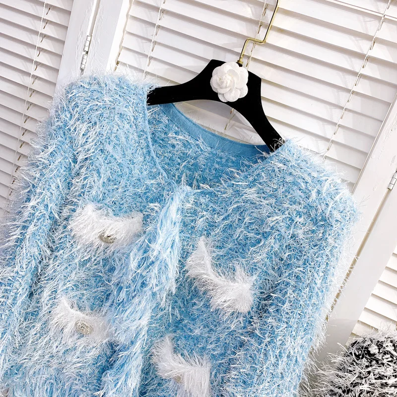 

New 2021 Fashion Woolen Tassel Knitted Cardigan Coat for Women 2021 Spring Furry Patchwork Sweater Outwear Female