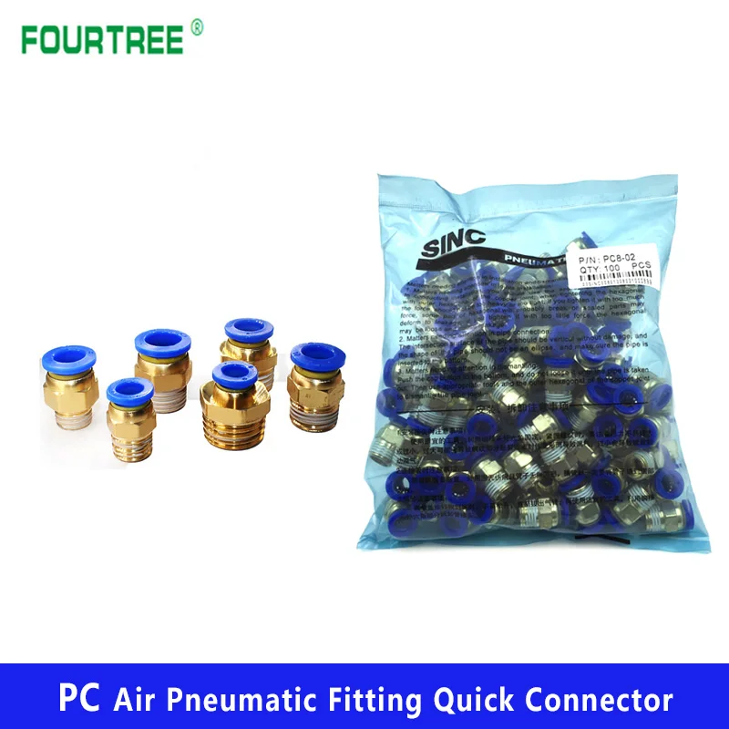 

1 Bag PC Air Pneumatic Fitting Quick Connector M5 4mm 6mm 8mm 10mm 12mm Male Thread 1/4 1/2 1/8 3/8 Compressed Hose Connection
