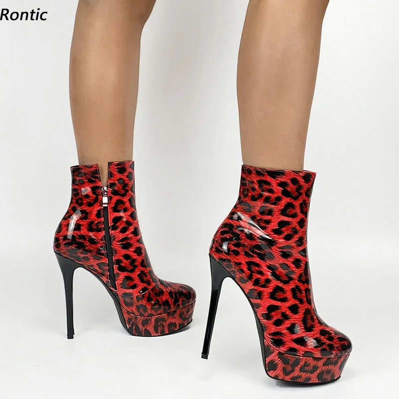

Rontic Women Winter Platform Ankle Boots Patent Unisex Side Zipper Stiletto Heels Round Toe Gorgeous Party Shoes US Size 5-20