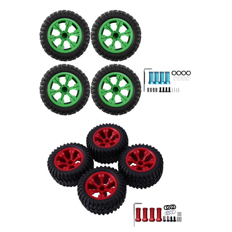 

2set for Wltoys 12428 144001 124019 Wheel Large Tire Widened Tyre with 12mm Lengthened Adapter,Red & Green