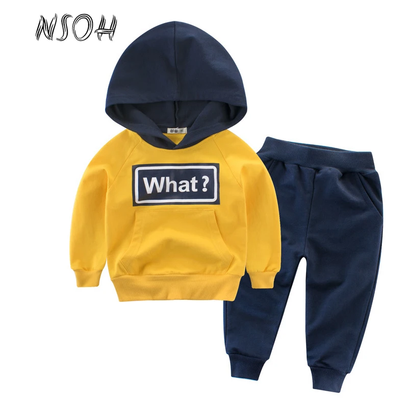 

NSOH Весенний новый костюм с капюшоном для мальчиков хлопковая повседневная детская спортивная одежда с капюшоном комплект Детская одежда О...