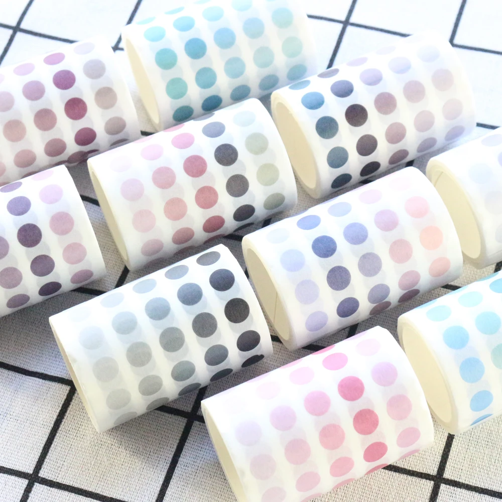 

Domikee cute Korean candy dot decorative wide washi tape office school color DIY journal planner round masking tape stationery