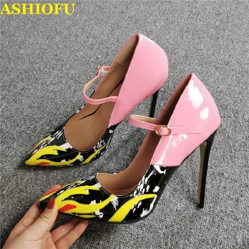 

ASHIOFU New Real Photos Ladies Stiletto Heel Pumps Patent Leather Mary Janes Party Prom Dress Shoes Evening Fashion Court Shoes