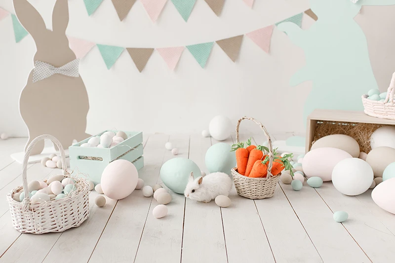 Rabbit Eggs Happy Easter Backdrop Photo Studio Bunting Bunny Wood Baby Shower Newborn 1st Birthday Photogrphy Background Decor |