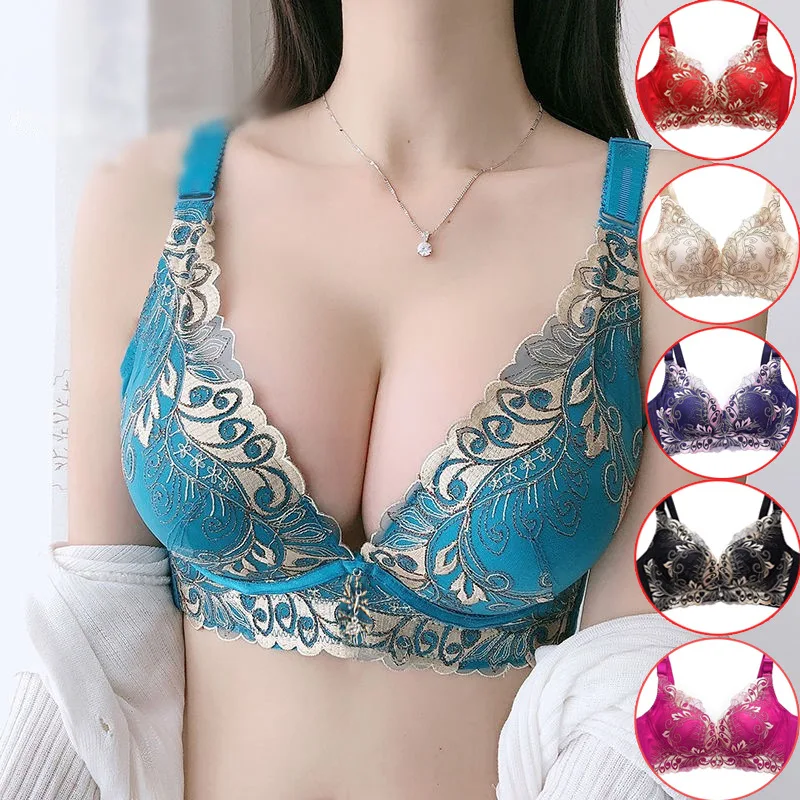 

Tuhao Gold Lace Embroidered Rimless Bra Suit Adjustable Sexy Small Chest Gathered Underwear Women's Bra