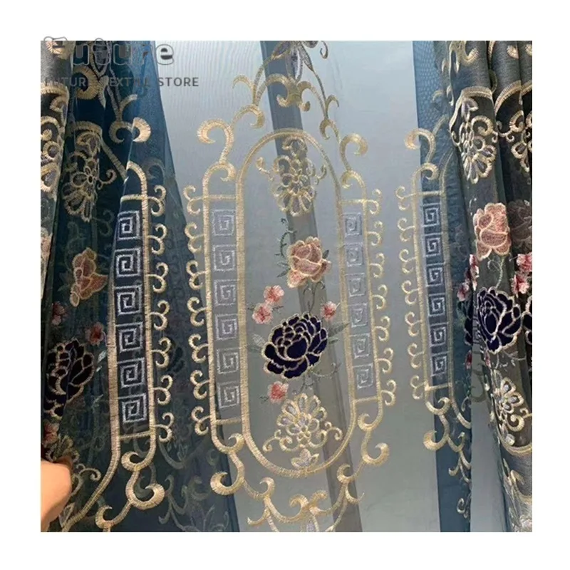 

2021 New European-style Chenille Hollow Embroidery Bedroom Living Room Modern Blackout Curtain Fabric Custom Finished