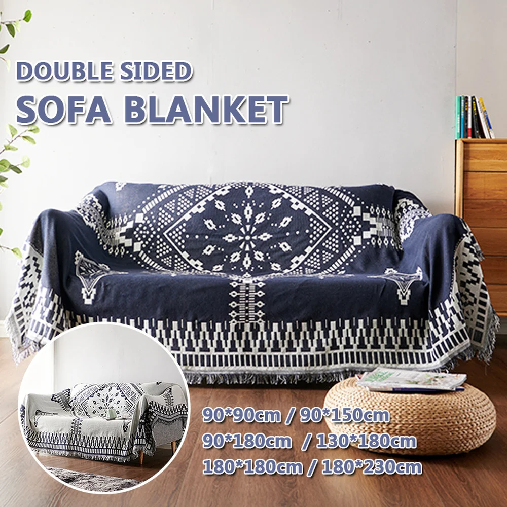 

Bohemian Geometric Pattern Knitted Sofa Throw Blanket with Tassel Cotton Soft Multifunction Blanket Multiple Colour Home Decor