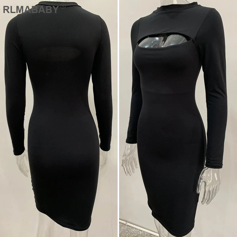 Rlmaaby, осенне-зимнее Двухслойное облегающее женское платье, вечерние платья для ночного клуба, мини-платье, Открытая грудь, длинный рукав, женское сексуальное платье