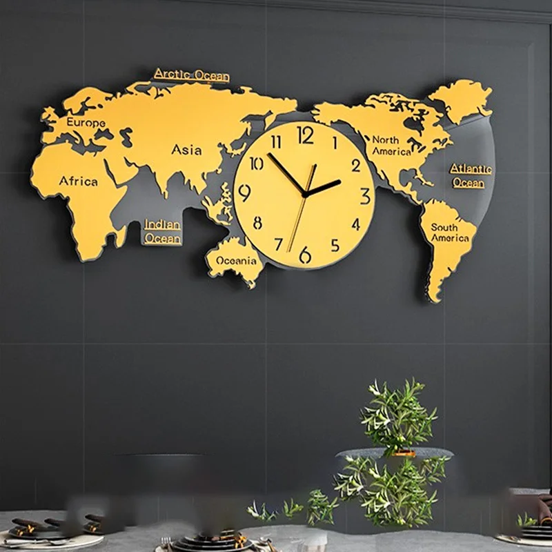 

European Wall Clock Large World Map Luxurious Wall Clock Electronic Acrylic Material Reloj De Pared Home Design Clocks Decor
