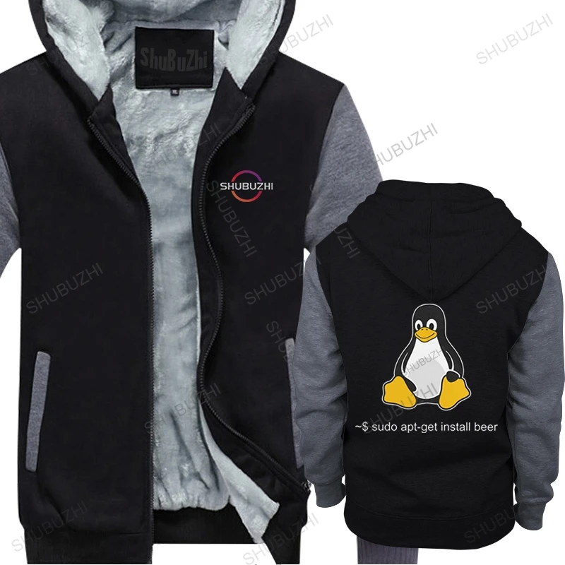 

Funny Linux Sudo Get Me A Beer winter hoody for Men Penguin Programmer Computer Developer Geek Nerd warm hoodie zipper Cotton