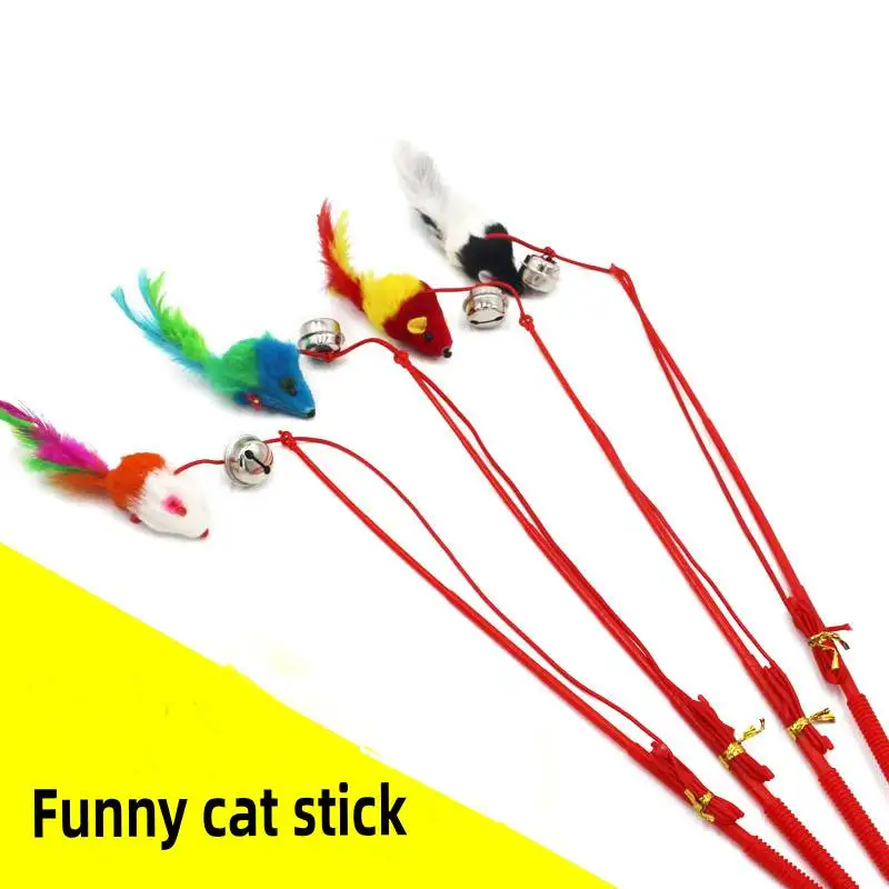 

Палочка для кошек, с пером, выдвижная, с колокольчиком, игрушечная Мышка для кошки