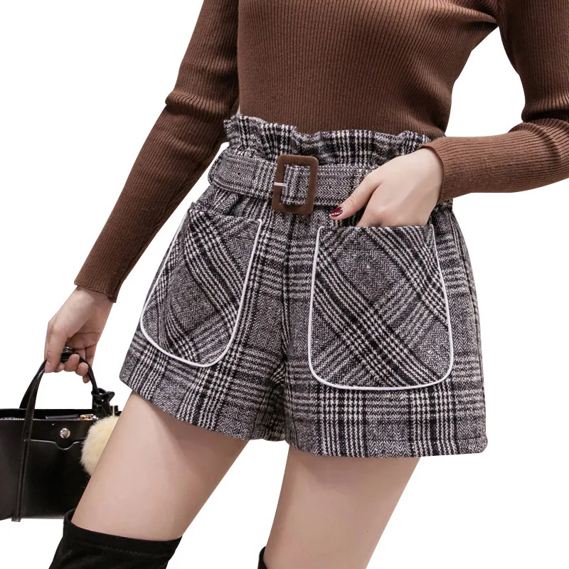 Женские шорты с карманами и рюшами летние байкерские поясом шерстяные размера