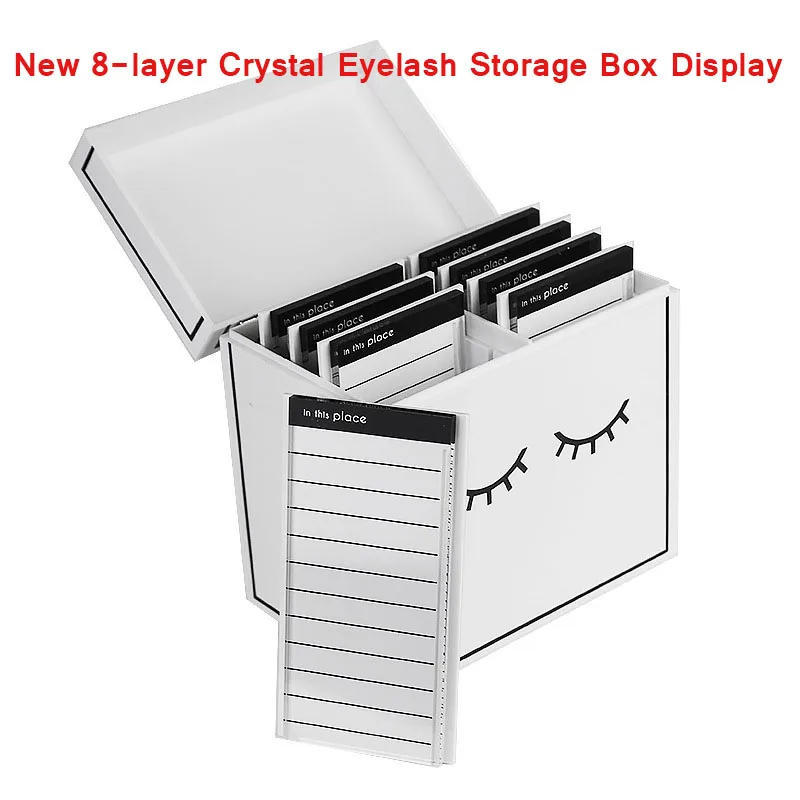 Новый 8-слой Хрустальная ресница ящик для хранения Дисплей белый акриловый мейк