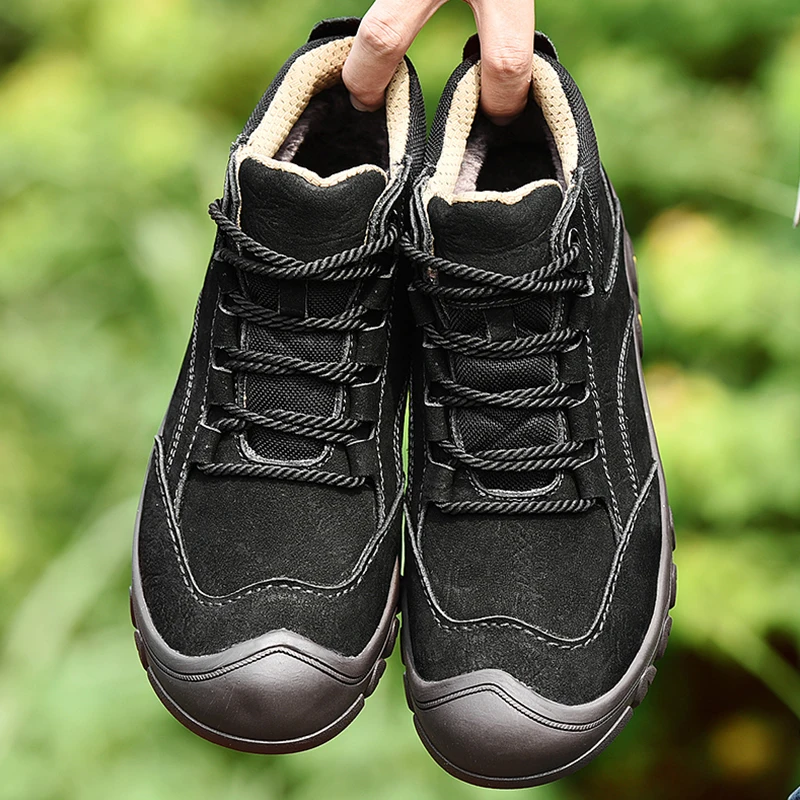 Мужская обувь из коровьей кожи Зимние теплые кроссовки натуральной с плюшевой