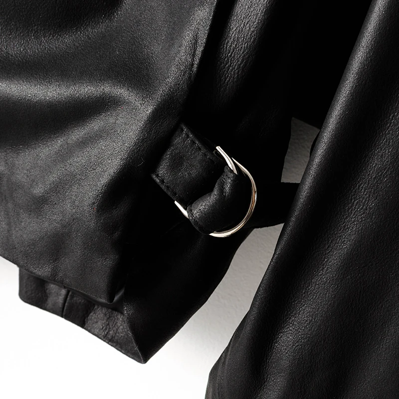 

Luxury Women Sheepskin Real Leather Jacket Stand Collar Punk Biker Short Coat Streetwear Spring Autumn Batwing Sleeve Outerwear