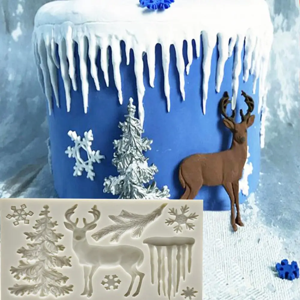 

Hot Sale Silicone Christmas Tree Elk Snowflake Mould Fondant Cake Decoration Mold DIY Kitchen Baking Tool Accessory