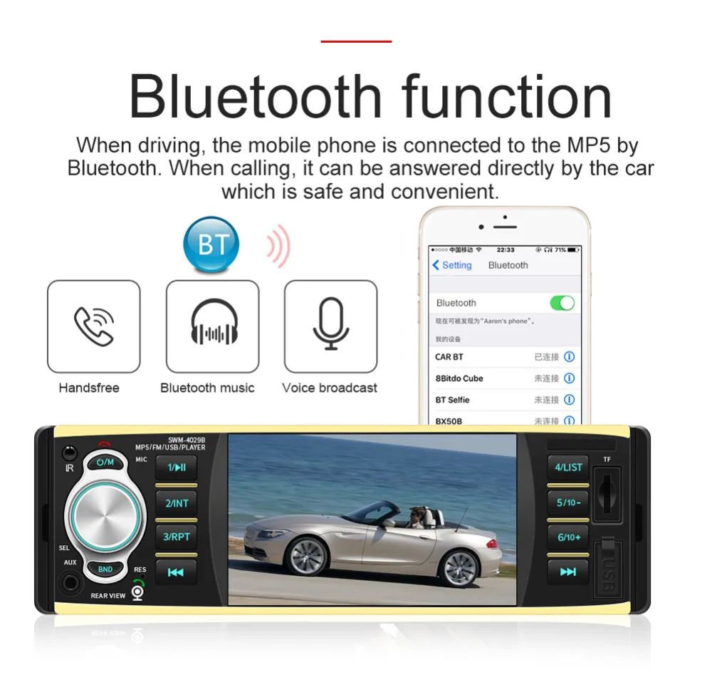 Автомагнитола 1din 4029 FM Авто Аудио Стерео Bluetooth Aux вход приемник SD USB Поддержка камеры заднего вида рулевое колесо Contral