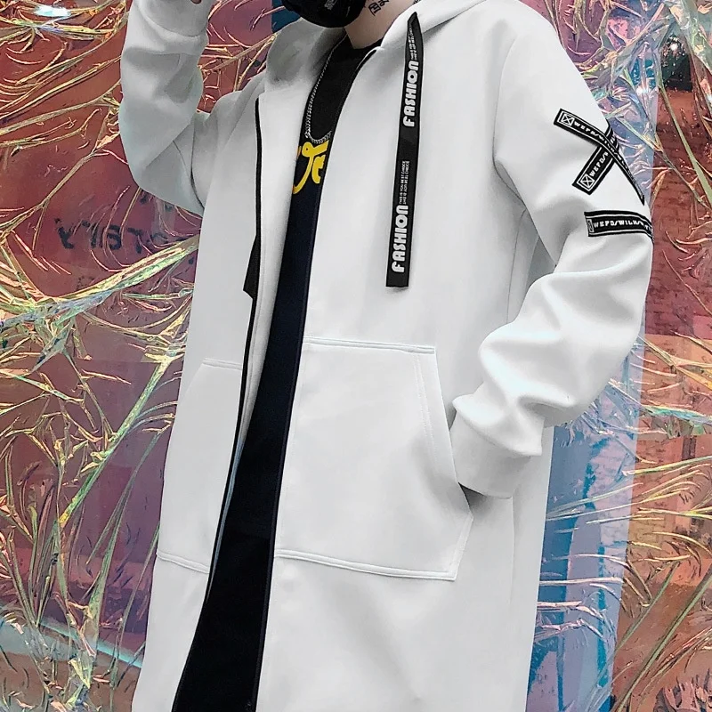 

Spring trend youth Hooded Jaet Medium length large size windbreaker coat
