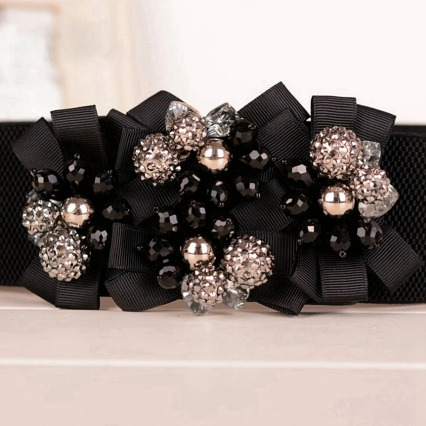 Женский широкий пояс с эластичной резинкой на талии винтажный большими бусинами