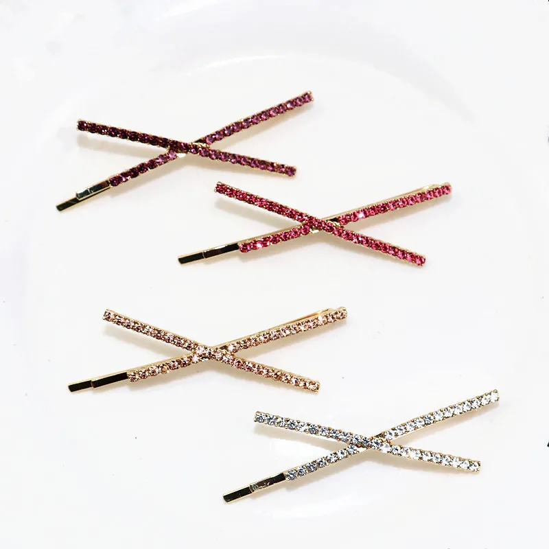 

Fashion Cross Rhinestone Hairpins Simple Shiny Diamond Metal Hair Clips for Womans Girls Exquisite Barrette Hair Accessories