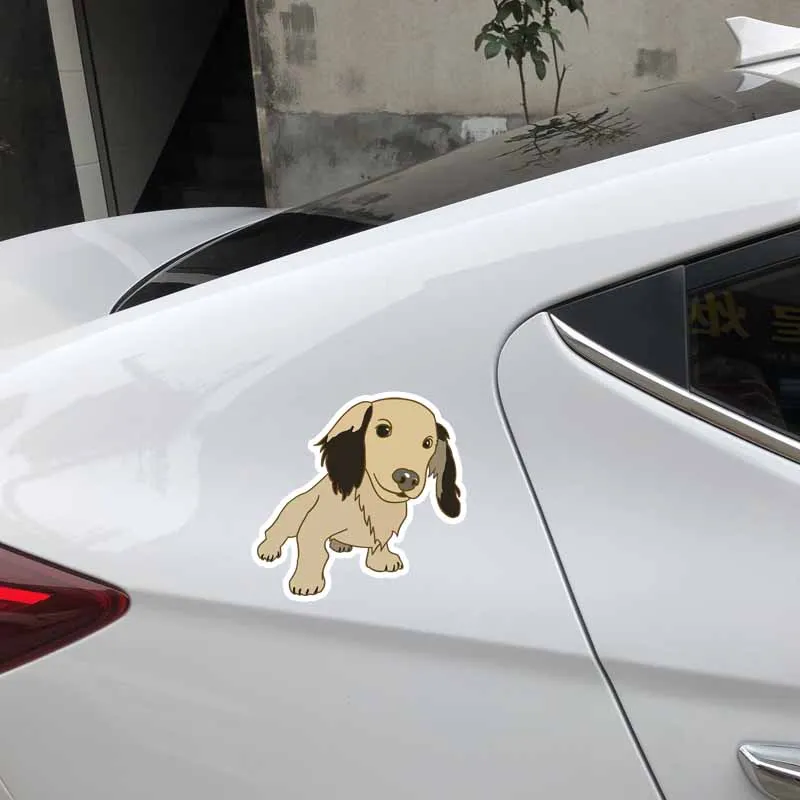 

Hot Sell Personalized Car Stickers Funny Yellow Dog PVC High Quality Animal Car Sticker 16x15cm