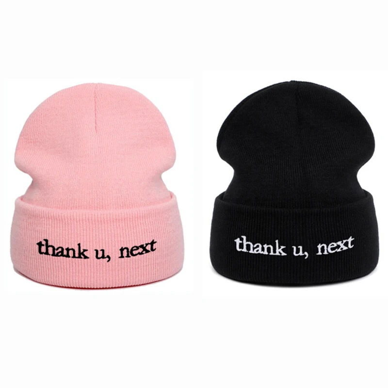 

New Fashion Thank U,Next Beanie Ariana Grande Embroidery Knitted Hat Warm Winter Unisex Women Man Hats Thank U,next